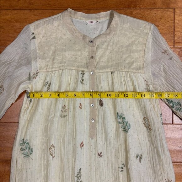 Buna Handmade Midi Dress Cream Cotton Silk Floral Buttons Med Cottagecore Fairy - Picture 12 of 16